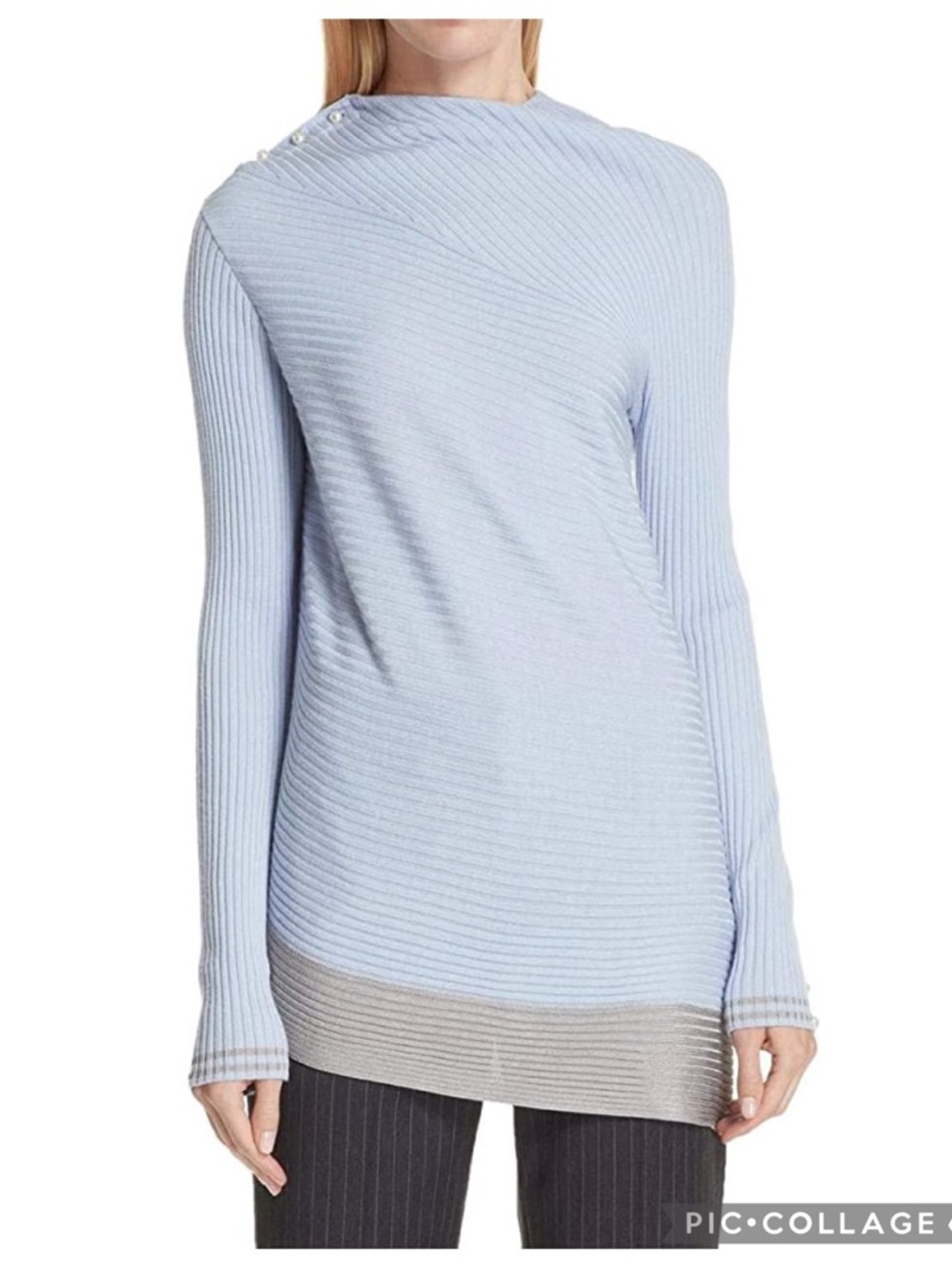 EUC Rag & Bone Periwinkle/Light Blue Asymmetric Ribbed Knit Merino Wool Sweater